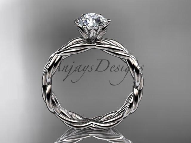 platinum rope engagement ring with a "Forever One" Moissanite center stone RP8101