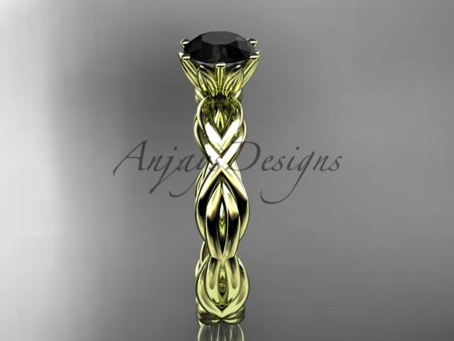 14kt yellow gold rope engagement ring with a Black Diamond center stone RP8101