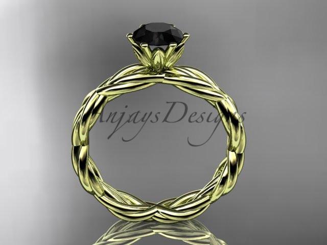 14kt yellow gold rope engagement ring with a Black Diamond center stone RP8101