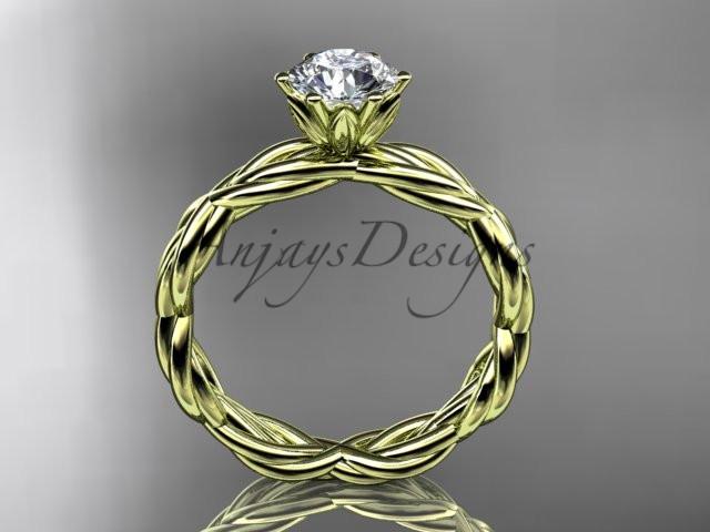 14kt yellow gold rope engagement ring with a "Forever One" Moissanite center stone RP8101