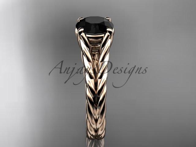 14kt rose gold twisted rope engagement ring with a Black Diamond center stone RP8108