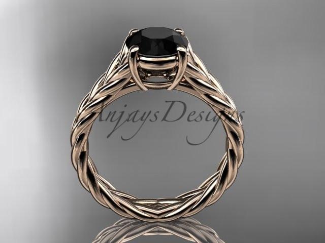 14kt rose gold twisted rope engagement ring with a Black Diamond center stone RP8108
