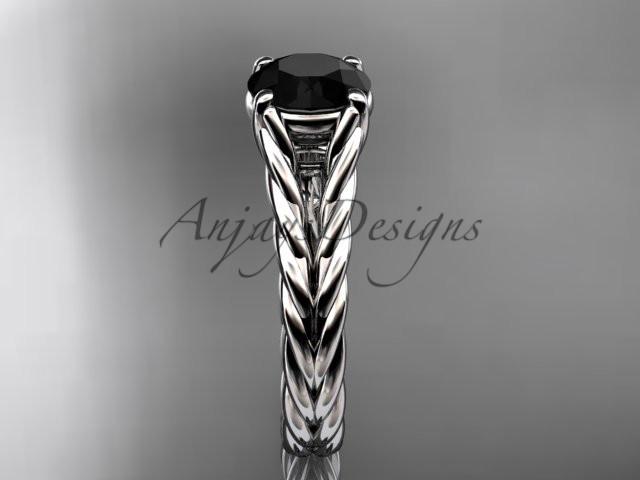 14kt white gold twisted rope engagement ring with a Black Diamond center stone RP8108