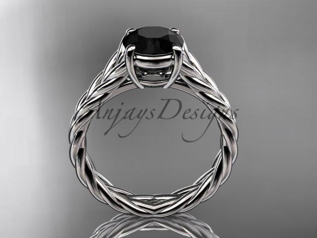 14kt white gold twisted rope engagement ring with a Black Diamond center stone RP8108