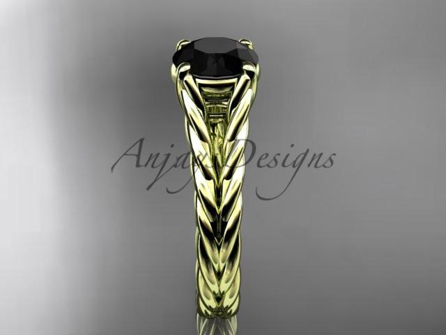 14kt yellow gold twisted rope engagement ring with a Black Diamond center stone RP8108