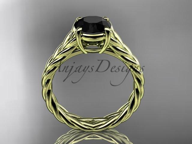 14kt yellow gold twisted rope engagement ring with a Black Diamond center stone RP8108