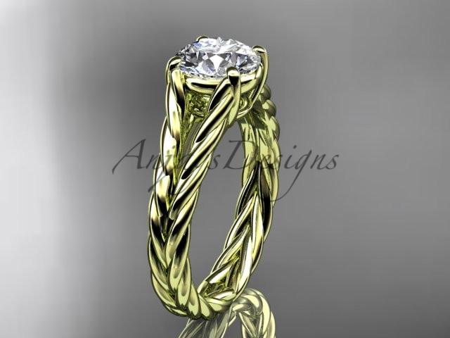 14kt yellow gold twisted rope engagement ring with a "Forever One" Moissanite center stone RP8108