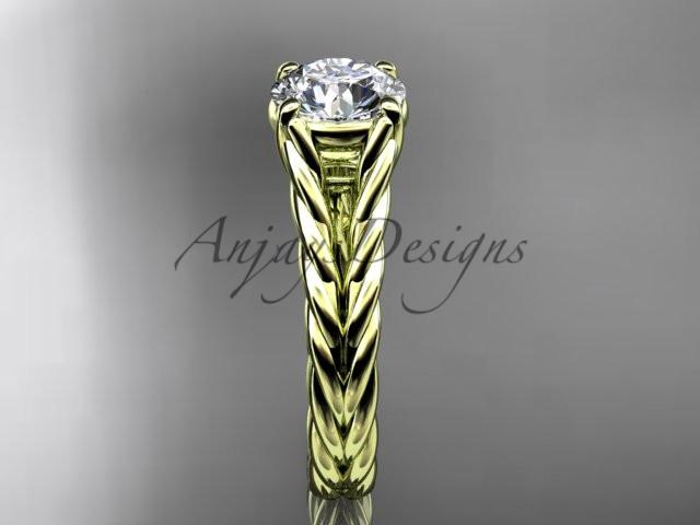 14kt yellow gold twisted rope engagement ring with a "Forever One" Moissanite center stone RP8108