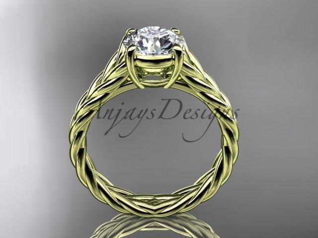 14kt yellow gold twisted rope engagement ring with a "Forever One" Moissanite center stone RP8108