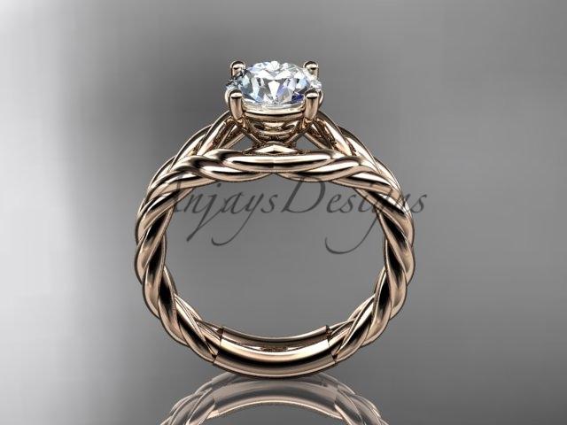 14k rose gold "Forever One" Moissanite twisted rope engagement ring RP8125