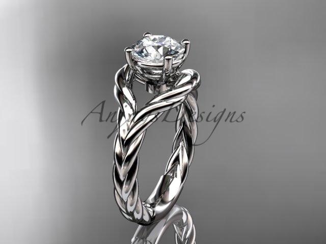 14k white gold "Forever One" Moissanite twisted rope engagement ring RP8125