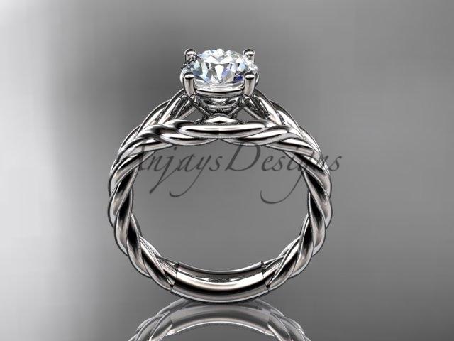 14k white gold "Forever One" Moissanite twisted rope engagement ring RP8125