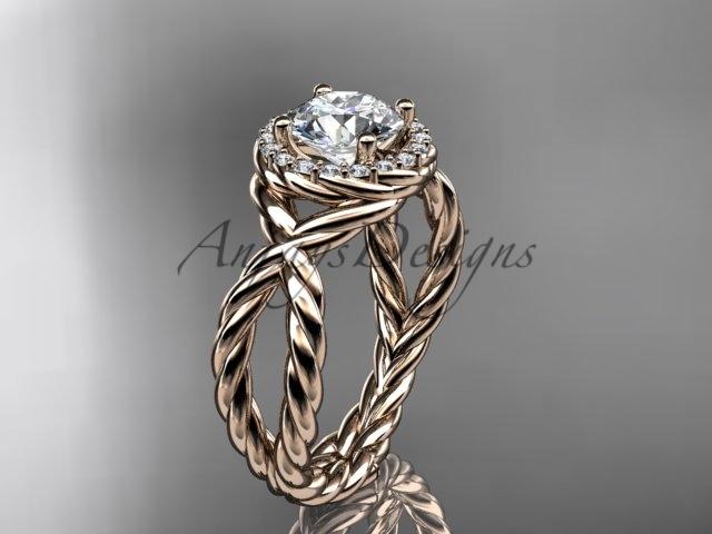 14kt rose gold rope halo diamond engagement ring RP8127