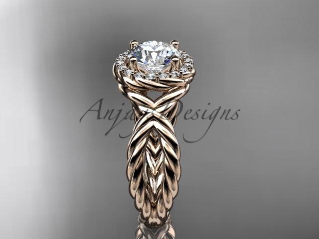 14kt rose gold rope halo diamond engagement ring RP8127