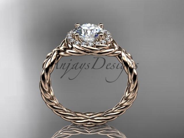 14kt rose gold rope halo diamond engagement ring RP8127