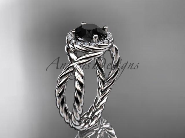 14kt white gold rope halo diamond engagement ring with a Black Diamond center stone RP8127