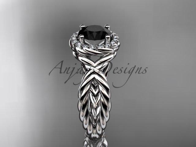 14kt white gold rope halo diamond engagement ring with a Black Diamond center stone RP8127