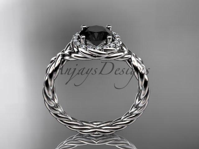 Platinum rope halo diamond engagement ring with a Black Diamond center stone RP8127