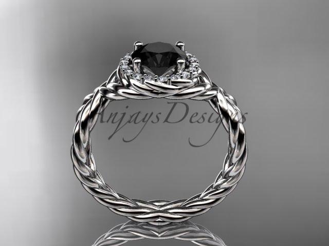 14kt white gold rope halo diamond engagement ring with a Black Diamond center stone RP8127