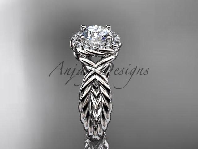 Platinum rope halo diamond engagement ring with a "Forever One" Moissanite center stone RP8127