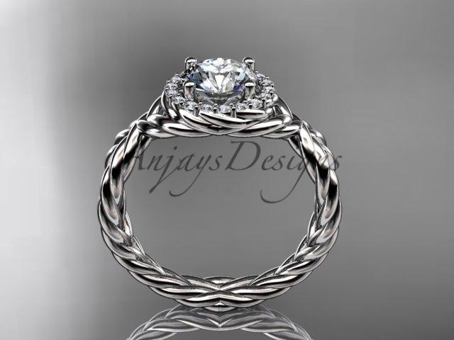 Platinum rope halo diamond engagement ring with a "Forever One" Moissanite center stone RP8127