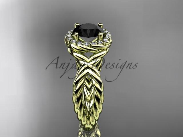 14kt yellow gold rope halo diamond engagement ring with a Black Diamond center stone RP8127
