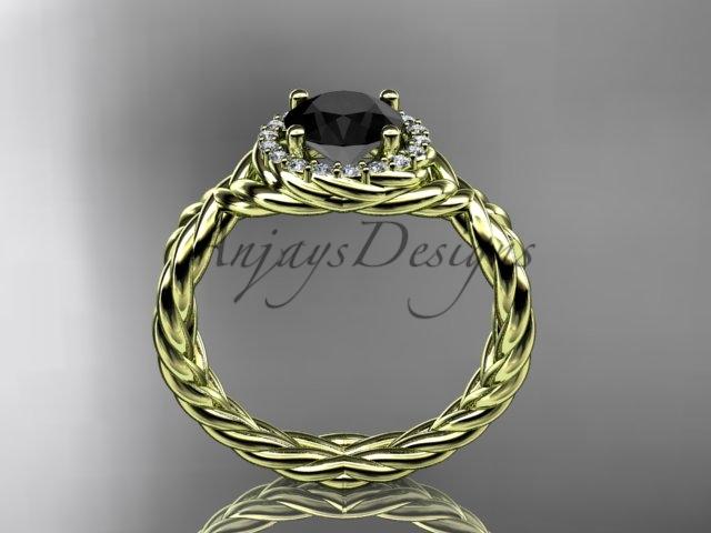 14kt yellow gold rope halo diamond engagement ring with a Black Diamond center stone RP8127