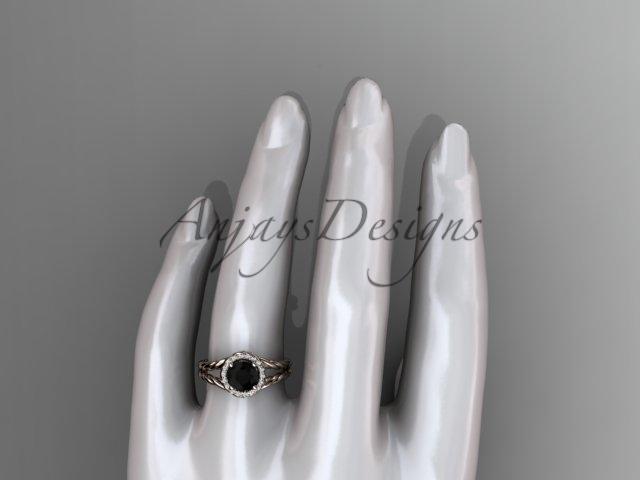 14kt rose gold rope halo diamond engagement ring with a Black Diamond center stone RP8131