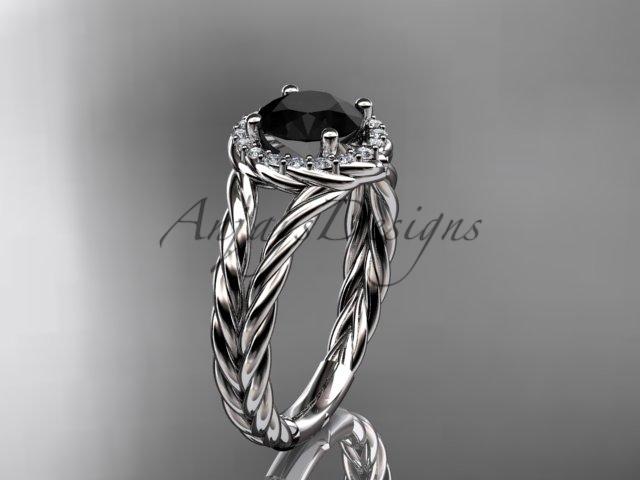 Platinum rope halo diamond engagement ring with a Black Diamond center stone RP8131