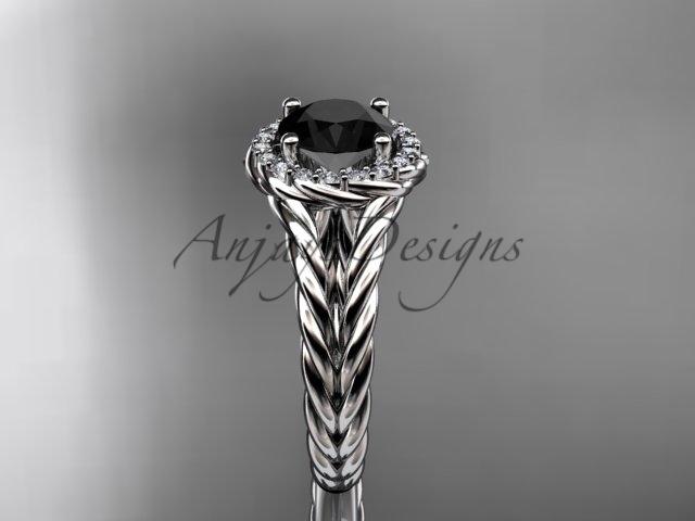 14kt white gold rope halo diamond engagement ring with a Black Diamond center stone RP8131