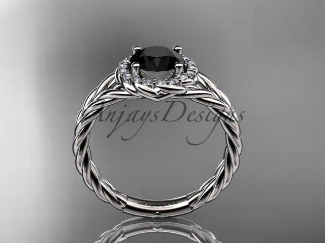 14kt white gold rope halo diamond engagement ring with a Black Diamond center stone RP8131