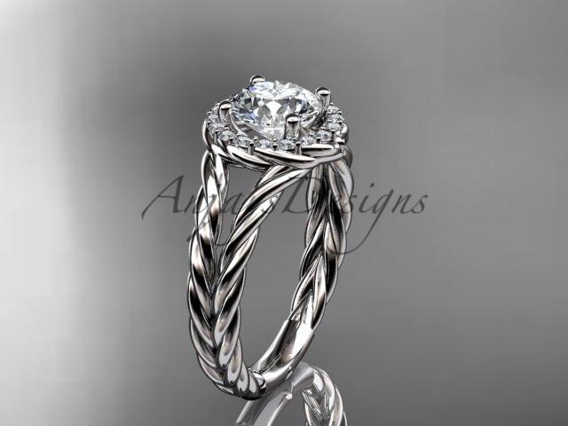 Platinum rope halo diamond engagement ring with a "Forever One" Moissanite center stone RP8131