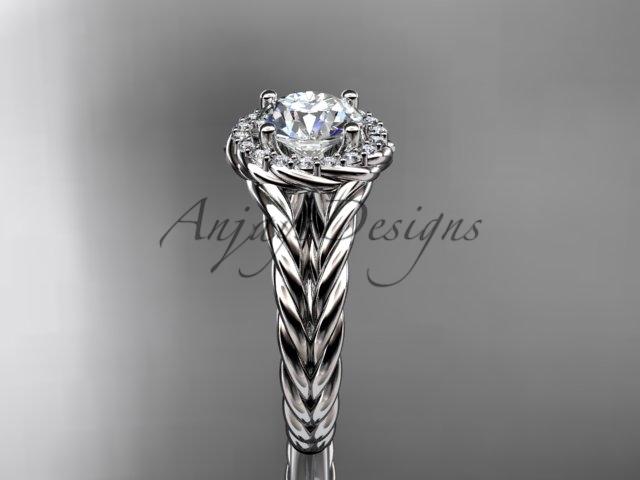 Platinum rope halo diamond engagement ring with a "Forever One" Moissanite center stone RP8131