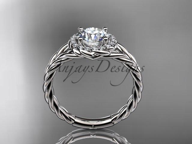 Platinum rope halo diamond engagement ring with a "Forever One" Moissanite center stone RP8131