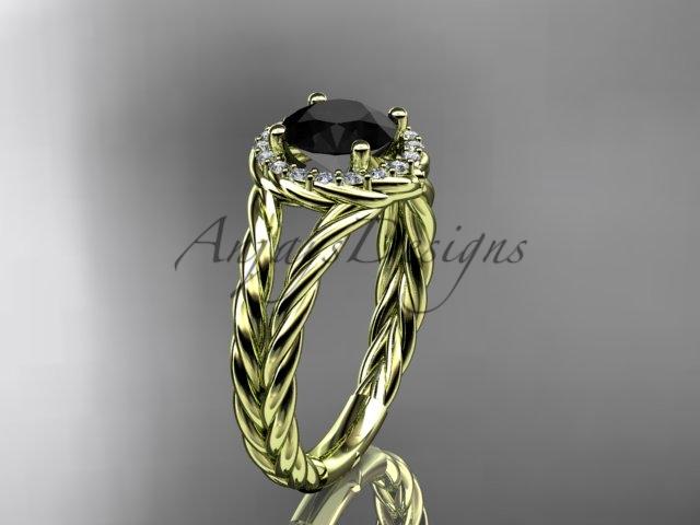 14kt yellow gold rope halo diamond engagement ring with a Black Diamond center stone RP8131