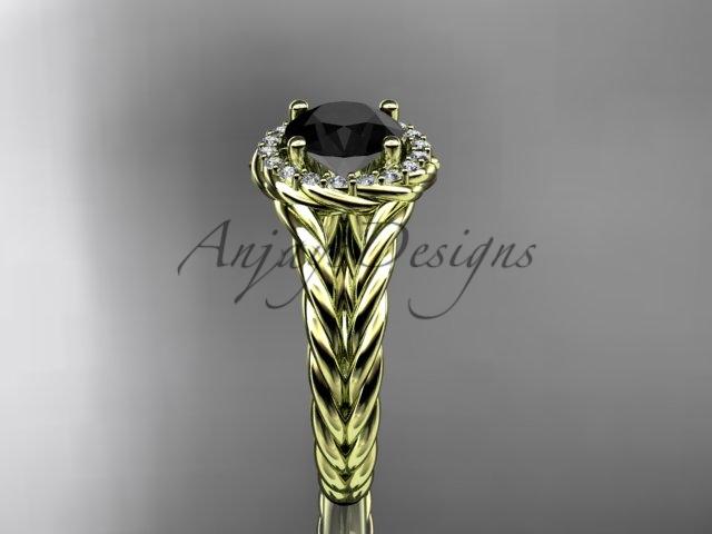 14kt yellow gold rope halo diamond engagement ring with a Black Diamond center stone RP8131