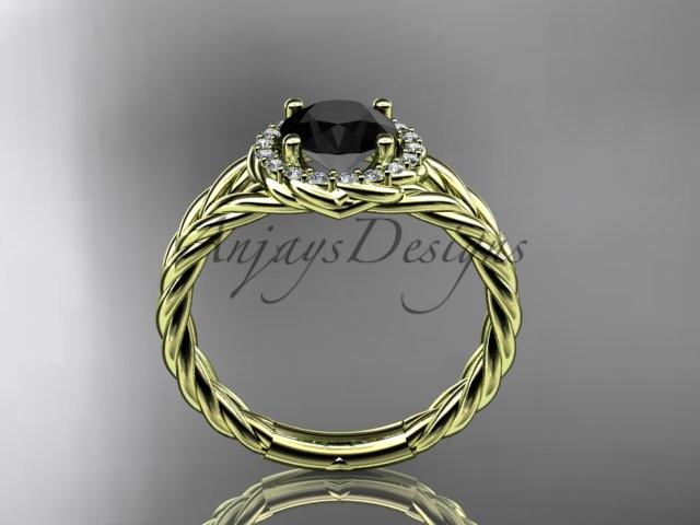 14kt yellow gold rope halo diamond engagement ring with a Black Diamond center stone RP8131