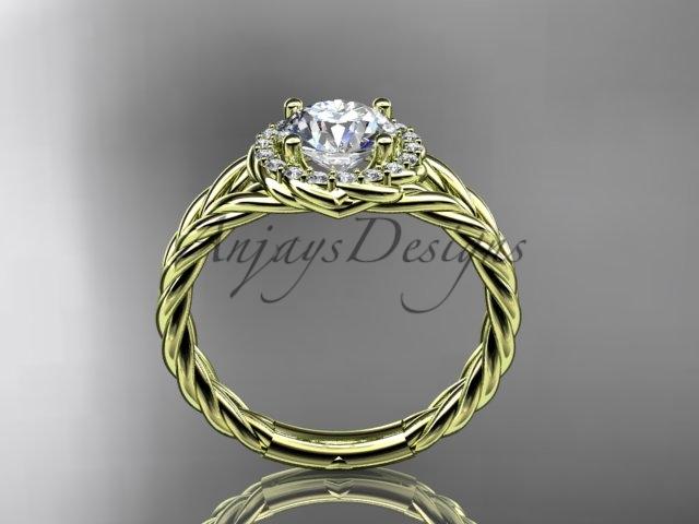14kt yellow gold rope halo diamond engagement ring with a "Forever One" Moissanite center stone RP8131