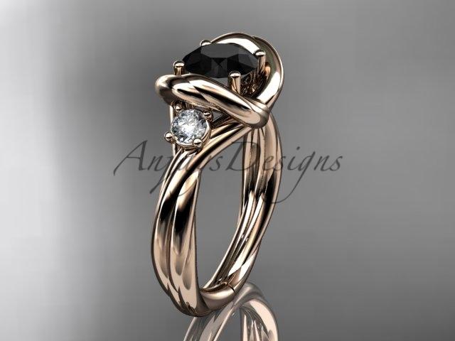 14kt rose gold twisted rope three stone engagement ring with a Black Diamond RP8146