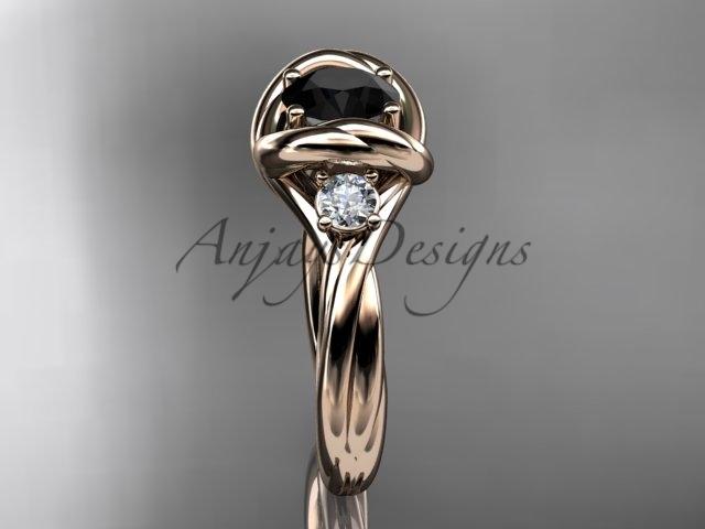14kt rose gold twisted rope three stone engagement ring with a Black Diamond RP8146