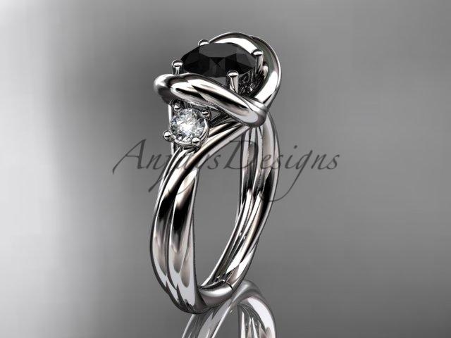 14kt white gold twisted rope three stone engagement ring with a Black Diamond RP8146