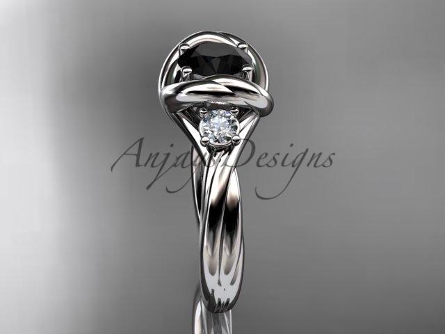 14kt white gold twisted rope three stone engagement ring with a Black Diamond RP8146