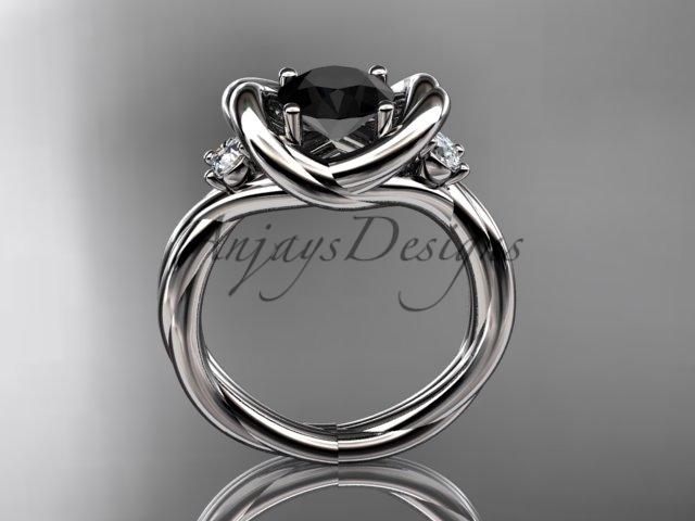 14kt white gold twisted rope three stone engagement ring with a Black Diamond RP8146