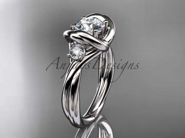 14kt white gold twisted rope three stone engagement ring with a "Forever One" Moissanite RP8146