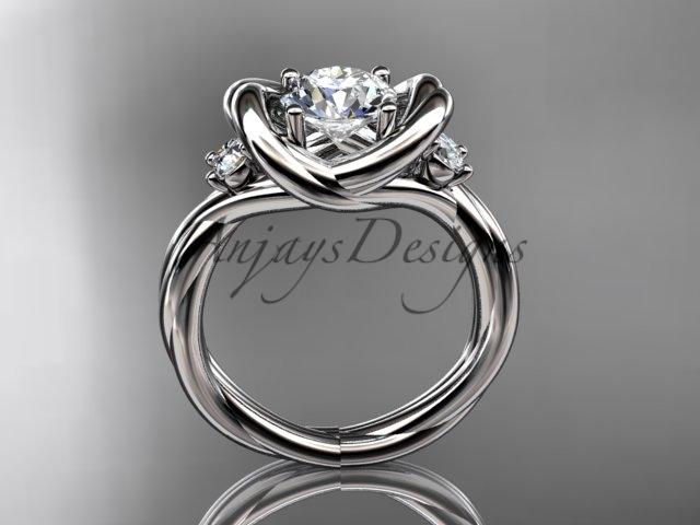 platinum twisted rope three stone engagement ring with a "Forever One" Moissanite RP8146