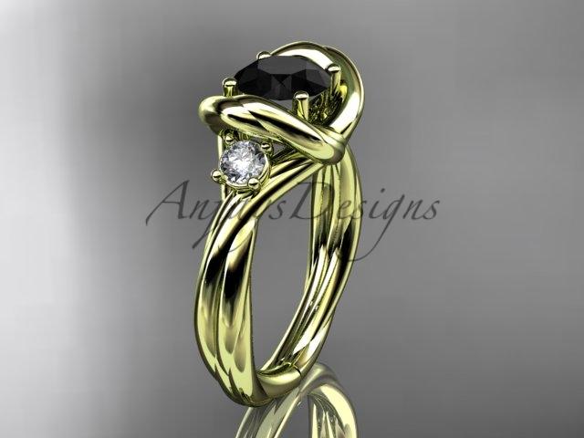 14kt yellow gold twisted rope three stone engagement ring with a Black Diamond RP8146