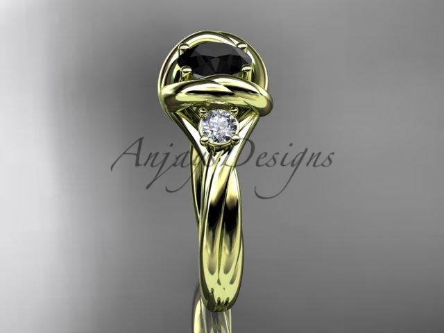 14kt yellow gold twisted rope three stone engagement ring with a Black Diamond RP8146