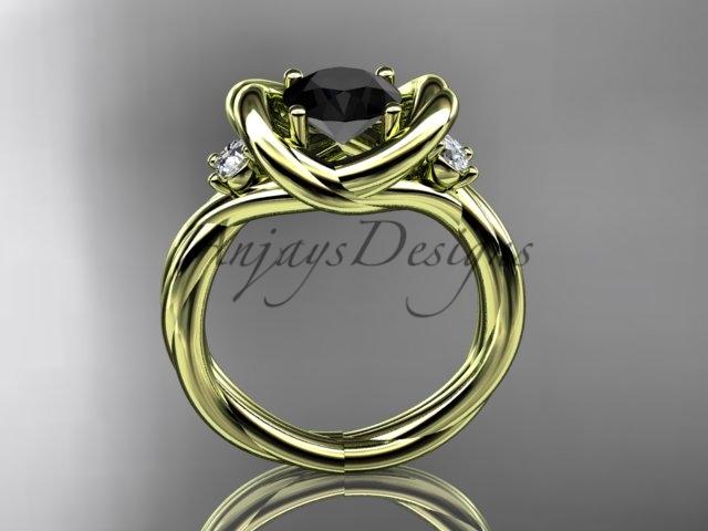 14kt yellow gold twisted rope three stone engagement ring with a Black Diamond RP8146