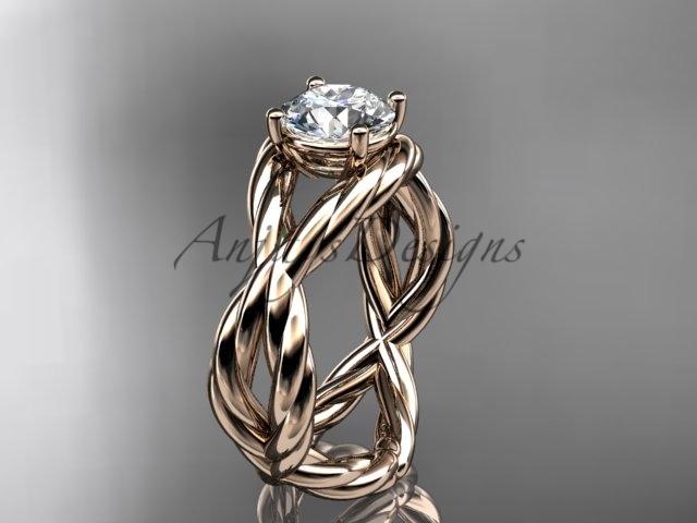 14kt rose gold "Forever One" Moissanite twisted rope engagement ring RP8181