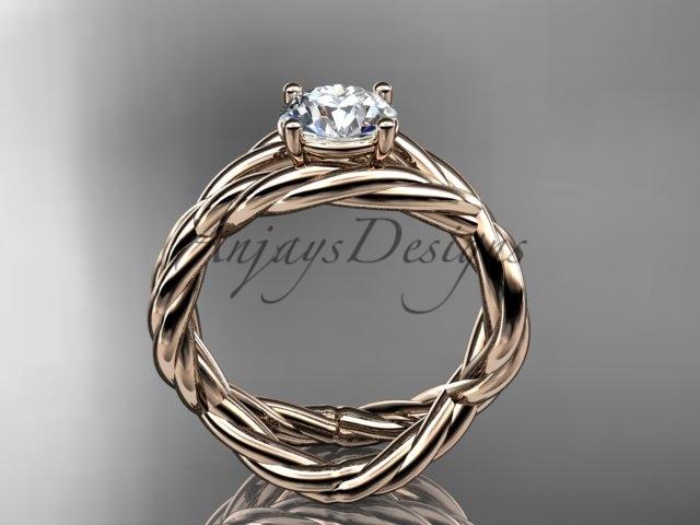 14kt rose gold "Forever One" Moissanite twisted rope engagement ring RP8181